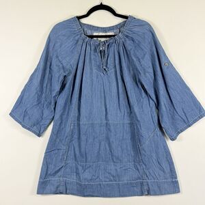 Au Lieu Lightweight Chambray Denim Peasant 3/4 Sleeve Tunic Shirt Top Women's XL